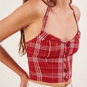 Reformation Red Plaid Crop Top